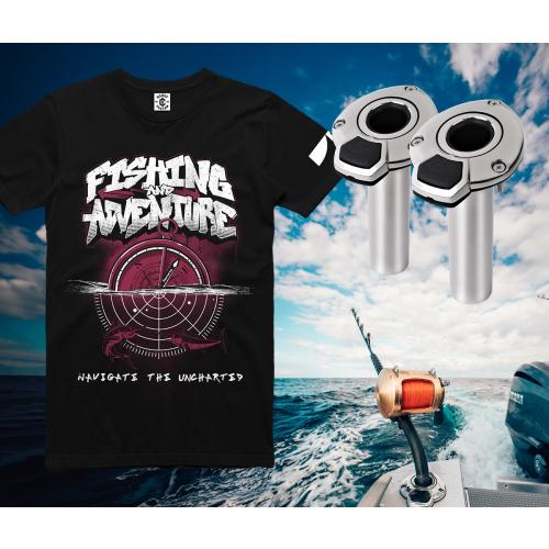 image of Exploding Fish 360 Rod Holders, PAIR of and get TWO Signed Fishing & Adventure t-shirts